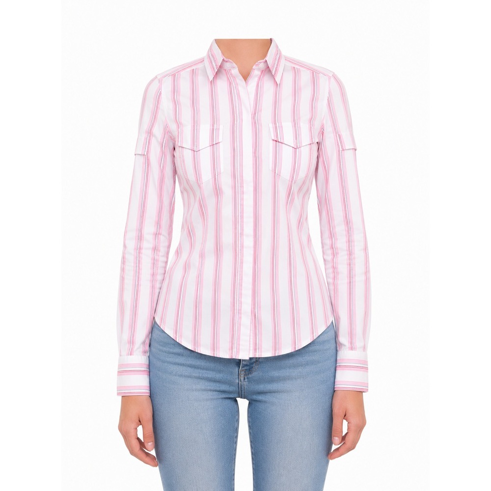 A|X Armani Exchange Pink White Striped Button Up Shirt Women's Size (XS)